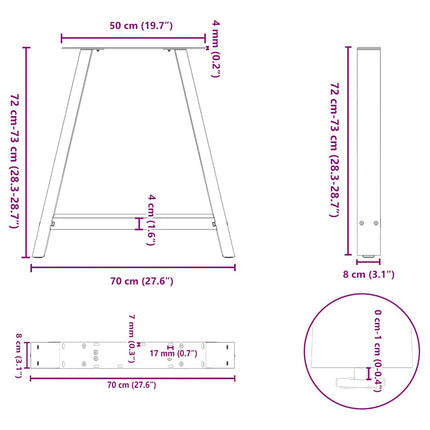 spisebordsben A-formet 2 stk. hvid 70 x (72-73) cm stål