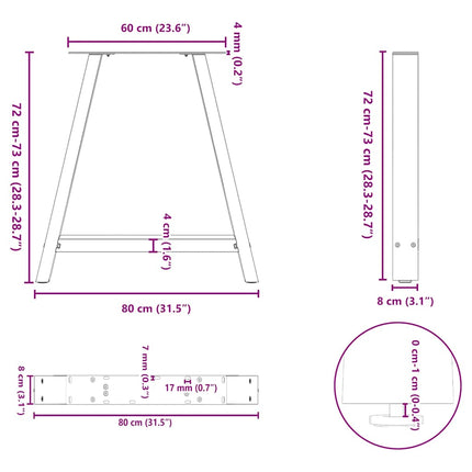 spisebordsben A-formet 2 stk. hvid 80x(72-73) cm stål