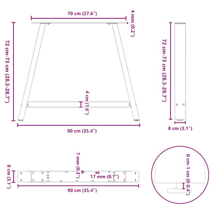 spisebordsben A-formet 2 stk. sort 90 x (72-73) cm stål