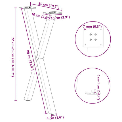 spisebordsben X-formet 2 stk. sort 50x(72-73) cm stål