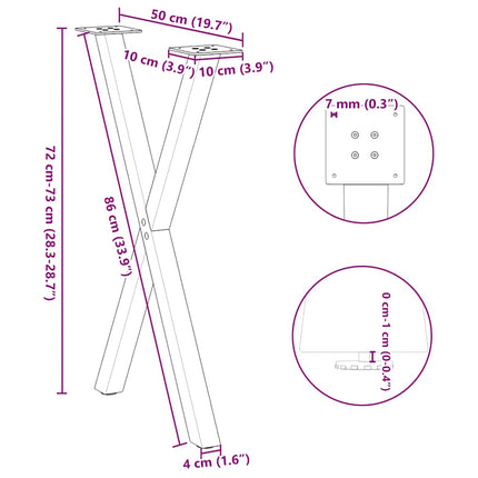 spisebordsben X-formet 2 stk. antracit 50x(72-73) cm stål