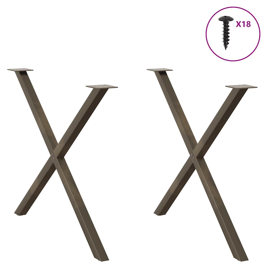 spisebordsben X-formet 2 stk. naturstål 90x(72-73) cm stål