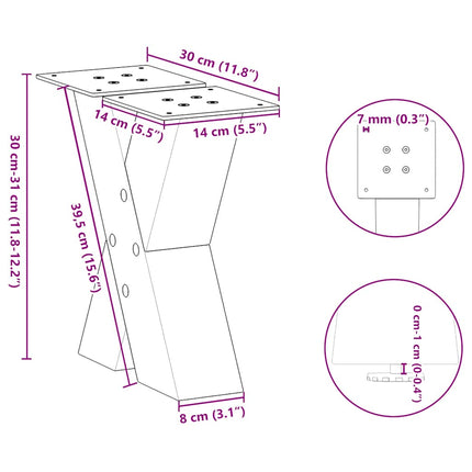 sofabordsben X-formet 2 stk. sort 30x(30-31) cm stål