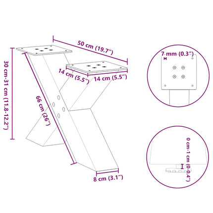 sofabordsben X-formet 2 stk. antracit 50x(30-31) cm stål
