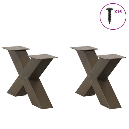 sofabordsben X-formet 2 stk. naturstål 50x(30-31) cm stål