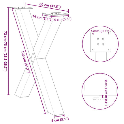 spisebordsben X-formet 2 stk. sort 80x(72-73) cm stål