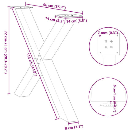 spisebordsben X-formet 2 stk. hvid 90 x (72-73) cm stål
