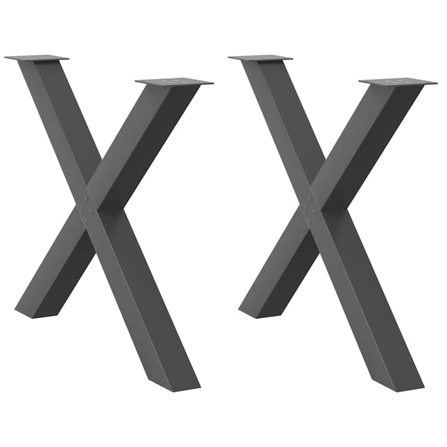spisebordsben X-formet 2 stk. antracit 90 x (72-73) cm stål