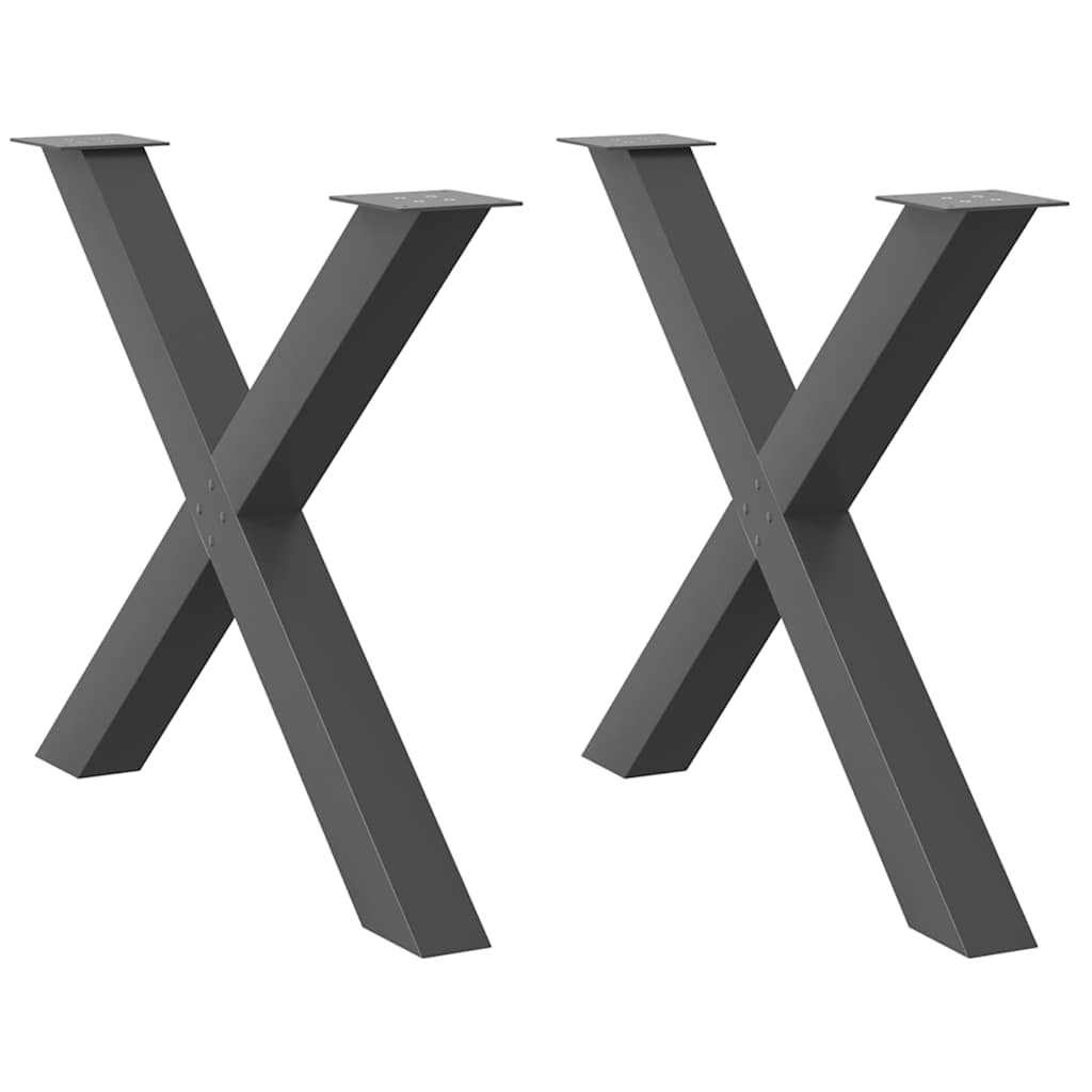 spisebordsben X-formet 2 stk. antracit 90 x (72-73) cm stål