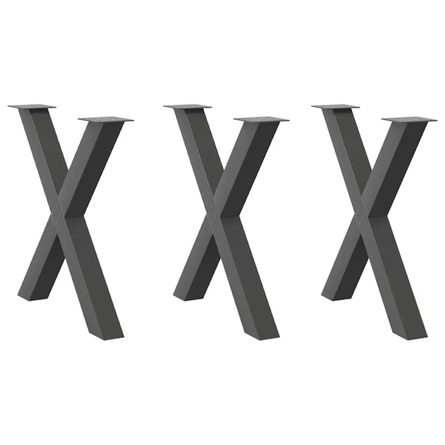 spisebordsben X-formet 3 stk. antracit 70 x (72-73) cm stål