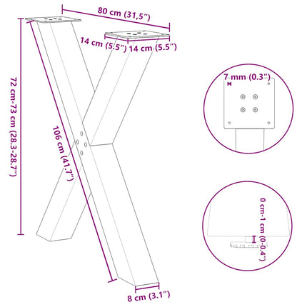spisebordsben X-formet 3 stk. sort 80 x (72-73) cm stål