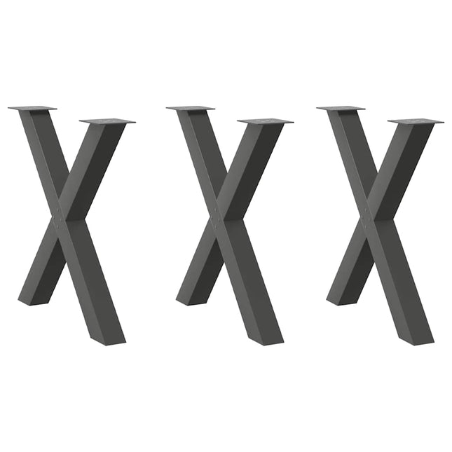 spisebordsben X-formet 3 stk. antracit 80x(72-73) cm stål