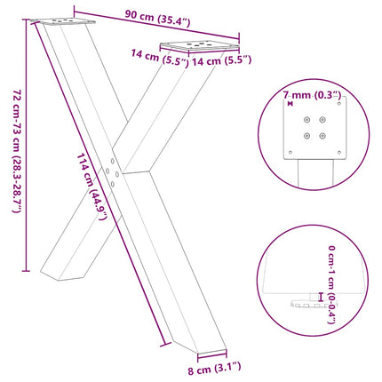 spisebordsben X-formet 3 stk. sort 90 x (72-73) cm stål
