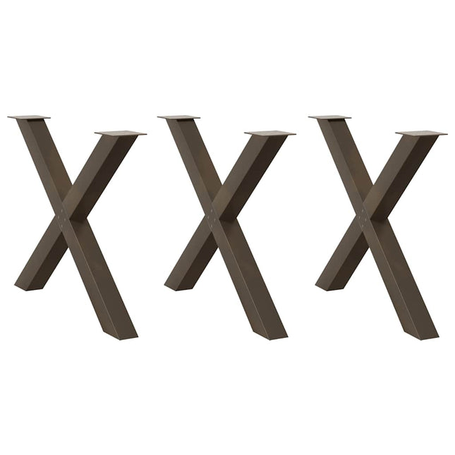spisebordsben X-formet 3 stk. naturstål 90x(72-73) cm stål