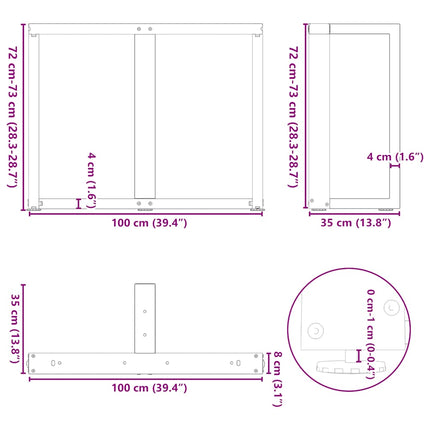 spisebordsben T-formet 2 stk. sort 100x35x(72-73) cm stål
