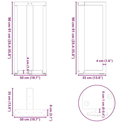 barbordsben T-formet 2 stk. antracit 50x35x(90-91) cm stål