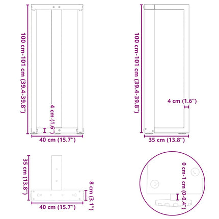barbordsben T-formet 2 stk. sort 40x35x(100-101) cm stål