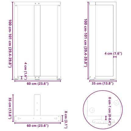 barbordsben T-formet 2 stk. sort 60x35x(100-101) cm stål