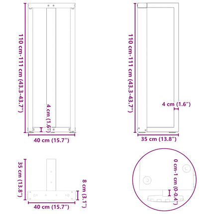barbordsben T-formet 2 stk. hvid 40x35x(110-111) cm stål