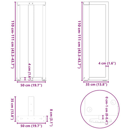barbordsben T-formet 2 stk. sort 50x35x(110-111) cm stål