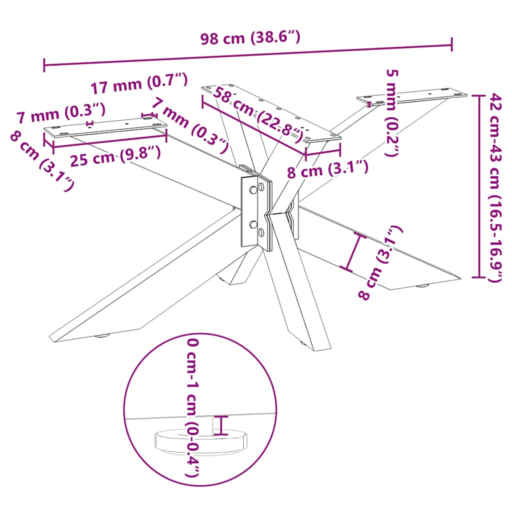 sofabordben edderkopformet antracit 98x58x(42-43) cm stål