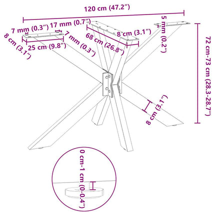spisebordben edderkopformet sort 120x68x(72-73) cm stål
