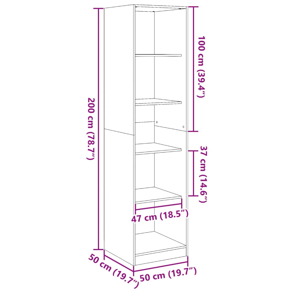klædeskab 50x50x200 cm konstrueret træ grå sonoma-eg