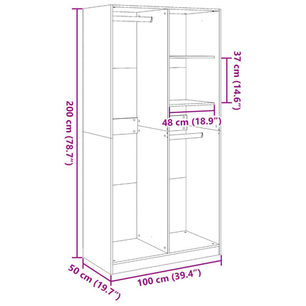klædeskab 100x50x200 cm konstrueret træ sonoma-eg