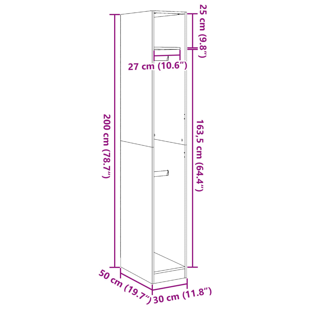 klædeskab 30x50x200 cm konstrueret træ betongrå