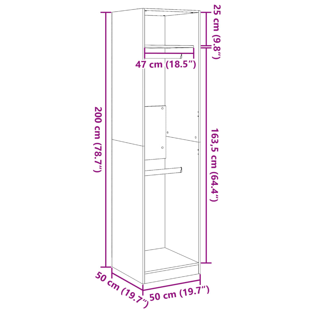 klædeskab 50x50x200 cm konstrueret træ grå sonoma-eg