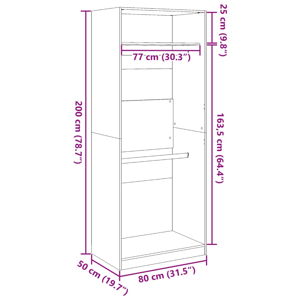 klædeskab 80x50x200 cm konstrueret træ sonoma-eg