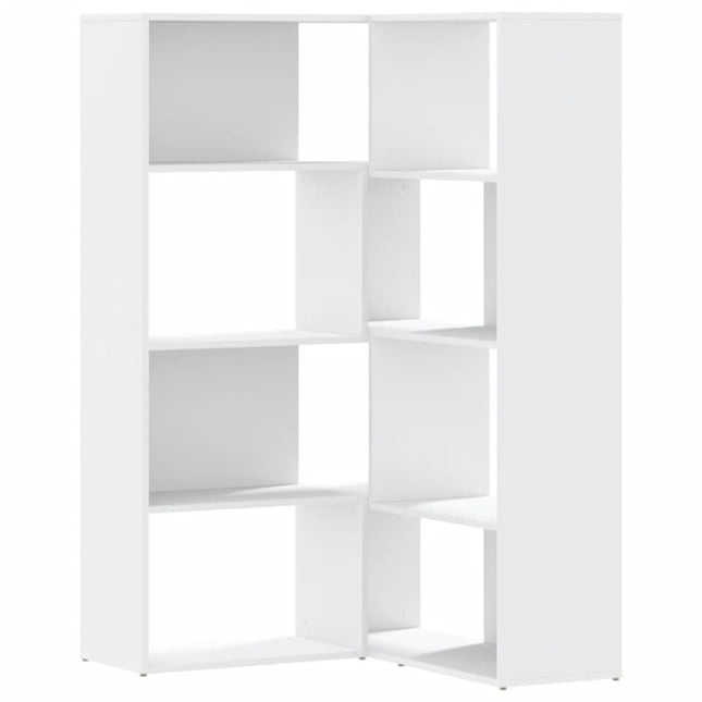 bogreol til hjørne 85x85x140 cm 4 hylder konstrueret træ hvid