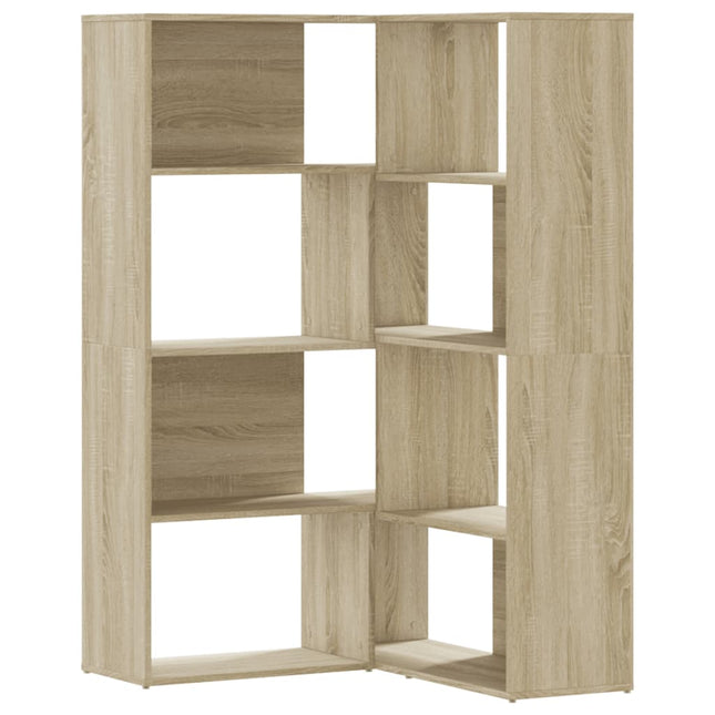 bogreol til hjørne 85x85x140 cm 4 hylder konstrueret træ