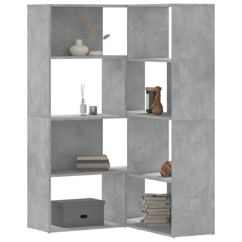 bogreol til hjørne 85x85x140cm 4hylder konstrueret træ betongrå billede