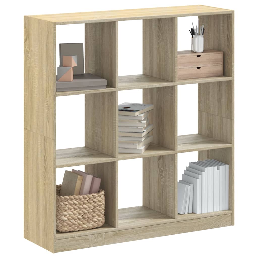 Bogreol med 9 rum - 102×32×108 cm i sonoma-eg, konstrueret træ