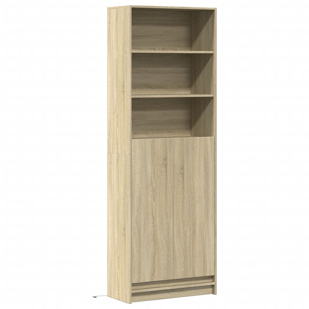 skab med LED-lys 69x32,5x200 cm konstrueret træ sonoma-eg