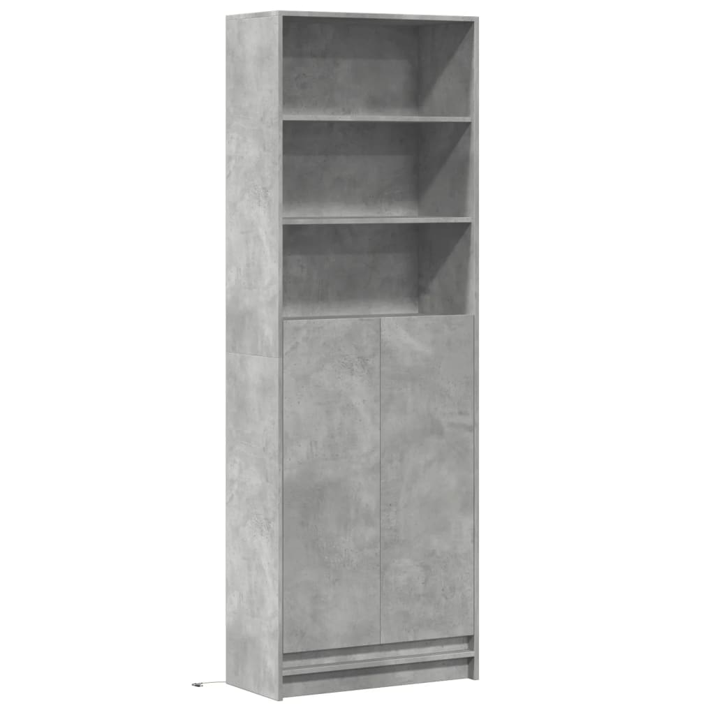 skab med LED-lys 69x32,5x200 cm konstrueret træ betongrå