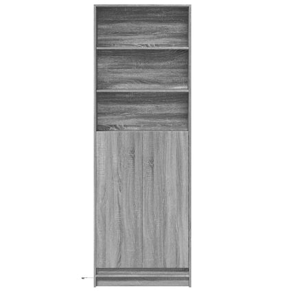 skab med LED-lys 69x32,5x200 cm konstrueret træ grå sonoma-eg