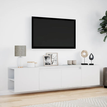 væghængt tv-bord med LED-lys 180x31x39,5 cm hvid