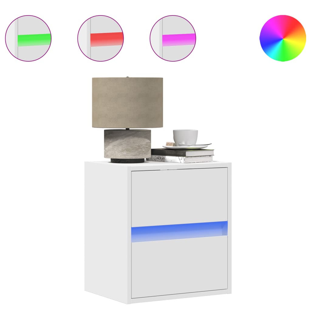 væghængte sengeborde 2 stk. med LED-lys hvid