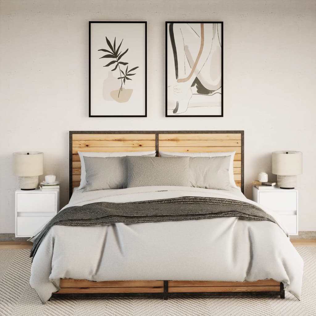 væghængte sengeborde 2 stk. med LED-lys hvid