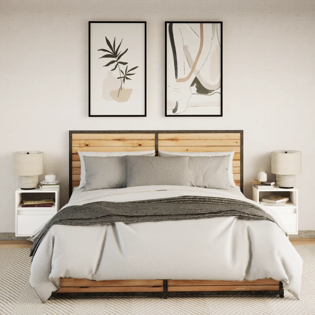 væghængte sengeborde 2 stk. med LED-lys hvid