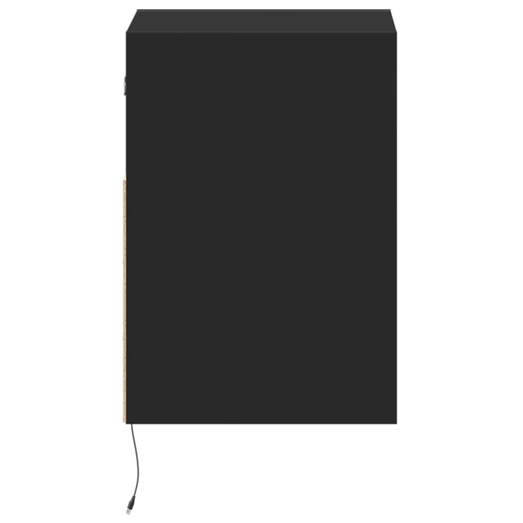 væghængte sengeborde 2 stk. med LED-lys sort