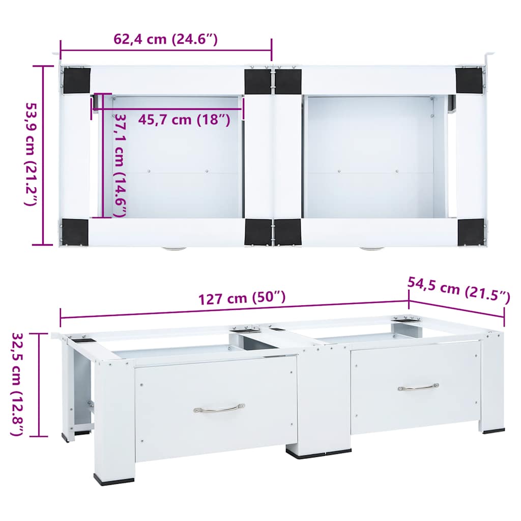 dobbelt vaskemaskinepiedestal med skuffer hvid