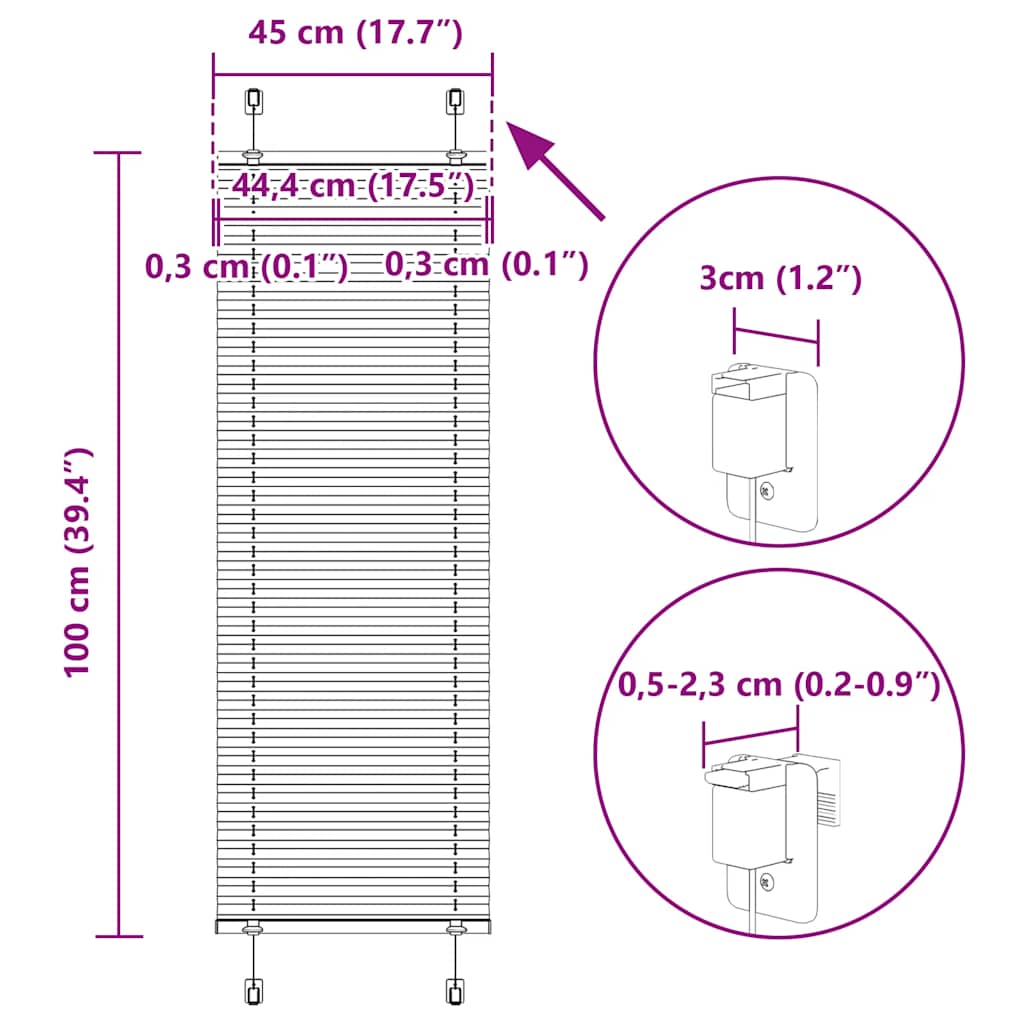 Plisségardin Benzin Grøn 45x100 cm Stofbredde 44,4 cm Polyester