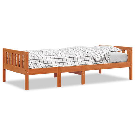 juniorseng uden madras 90x200 cm massivt fyr gyldenbrun