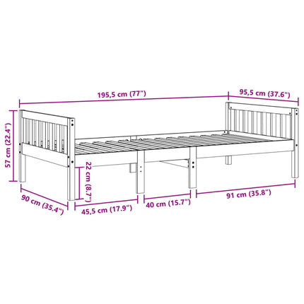 juniorseng uden madras 90x190 cm massivt fyrretræ gyldenbrun