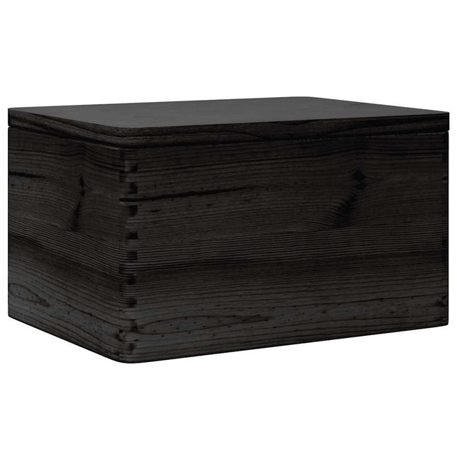 trækasse med låg sort 40x30x23 cm massivt træ fyrretræ