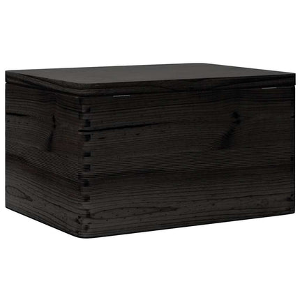 trækasse med låg sort 40x30x23 cm massivt træ fyrretræ