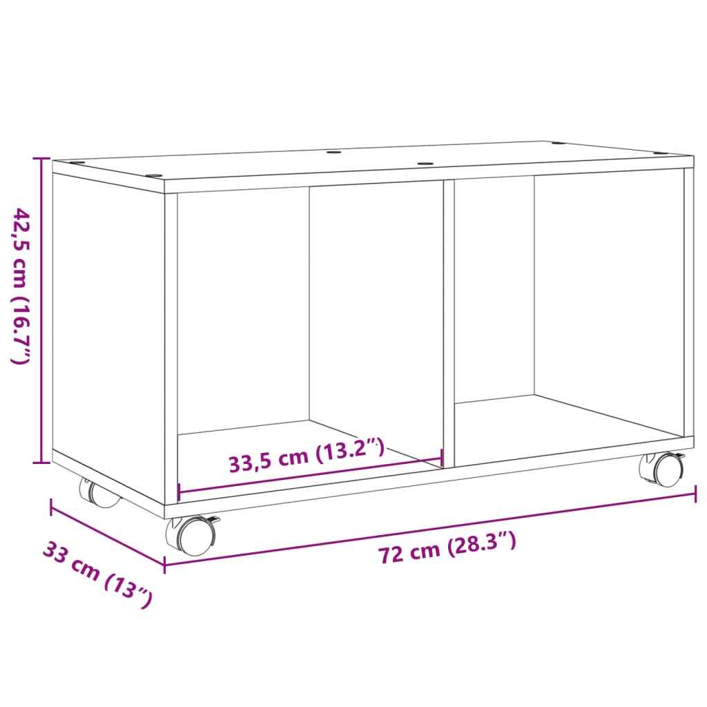 rullebord 72x33x42,5 cm konstrueret træ betongrå